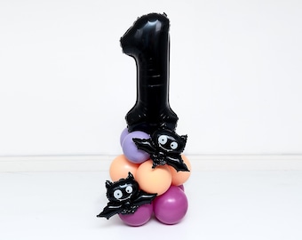 DIY Halloween Bat Balloon Tower Number Kit - Birthday Mylar Number Tower, Halloween Party Decor, Tuftex Balloons