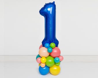 DIY Pick Your Color Balloon Tower Number Kit - Holographic Sparkly Blue Number, Birthday Party, Number Tower, Bright Colors, Boy, Girl