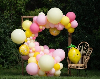 Lemon Squeezy • DIY Super Glam Balloon Garland Arch Kit • Lemonade Party • Paste Pink Yellow Balloons • Summer Beach Balloons