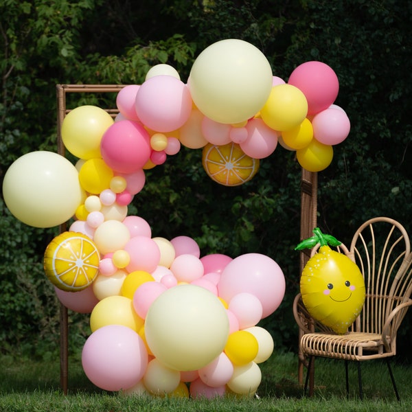 Lemon Squeezy • DIY Super Glam Balloon Garland Arch Kit • Lemonade Party • Paste Pink Yellow Balloons • Summer Beach Balloons