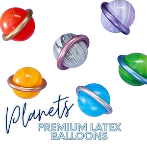 Balloon Space Planets - Premium Qualatex Latex Balloons  | Agate Swirl Balloons, Chrome Rings, Saturn, Jupiter Outer Space Party