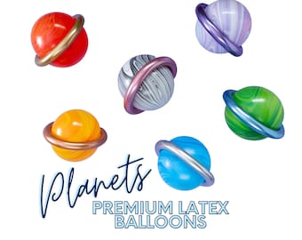 Balloon Space Planets Set of SIX - Premium Qualatex Latex Balloons  | Agate Swirl Balloons, Chrome Rings, Saturn, Jupiter Outer Space Party