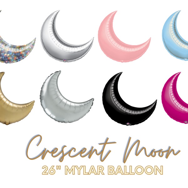 26" Crescent Moon Mylar Balloon - Foil Helium OR AIR-Fill Balloons - Astrological, Space, Galaxy, Out of this World, Party Decor