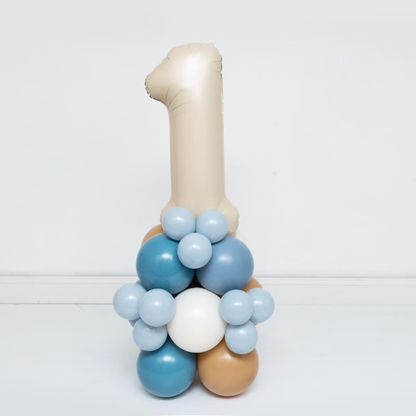 DIY Pick Your Color Balloon Tower Number Kit - White Sand Cream Number, Birthday Party, Number Tower, Dusty Blue, Tan