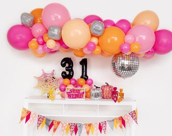 Disco Boo DIY Balloon Garland Kit  •  Pink & Orange Halloween Party • Mylar Disco Balls • In My Boo Era Halloween Party