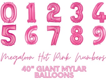 40" Megaloon Giant Mylar Numbers HOT PINK -Air OR Helium Fill - Party Decor, Graduation, Birthday 0,1,2,3,4,5,6,7,8,9