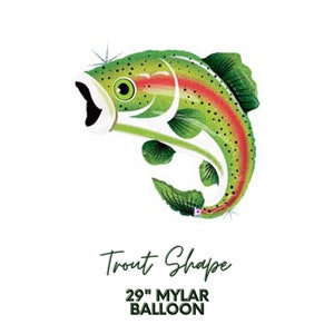 29" Trout Shape Mylar Balloon - Foil Helium OR AIR-Fill Balloons - Birthday, Party Decor, Gone Fishing, O'Fishally One, First Birthday, Fish