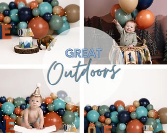 The Great Outdoors Balloon Garland Kit - DOUBLE STUFF Custom Balloons -  One Happy Camper, Camping Theme, Birthday Decor