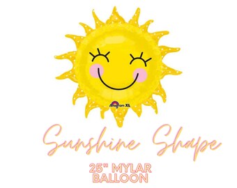 25" Sunshine Mylar Balloon - Foil Helium OR AIR-Fill Balloons - Birthday, Party Decor, Tropical, Trip Around the Sund