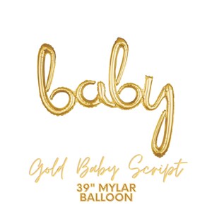 Baby Mylar Balloon Script Message Gold - Air Fill - Party Decor - Custom Letters, Baby Shower, Baby, Gender Reveal