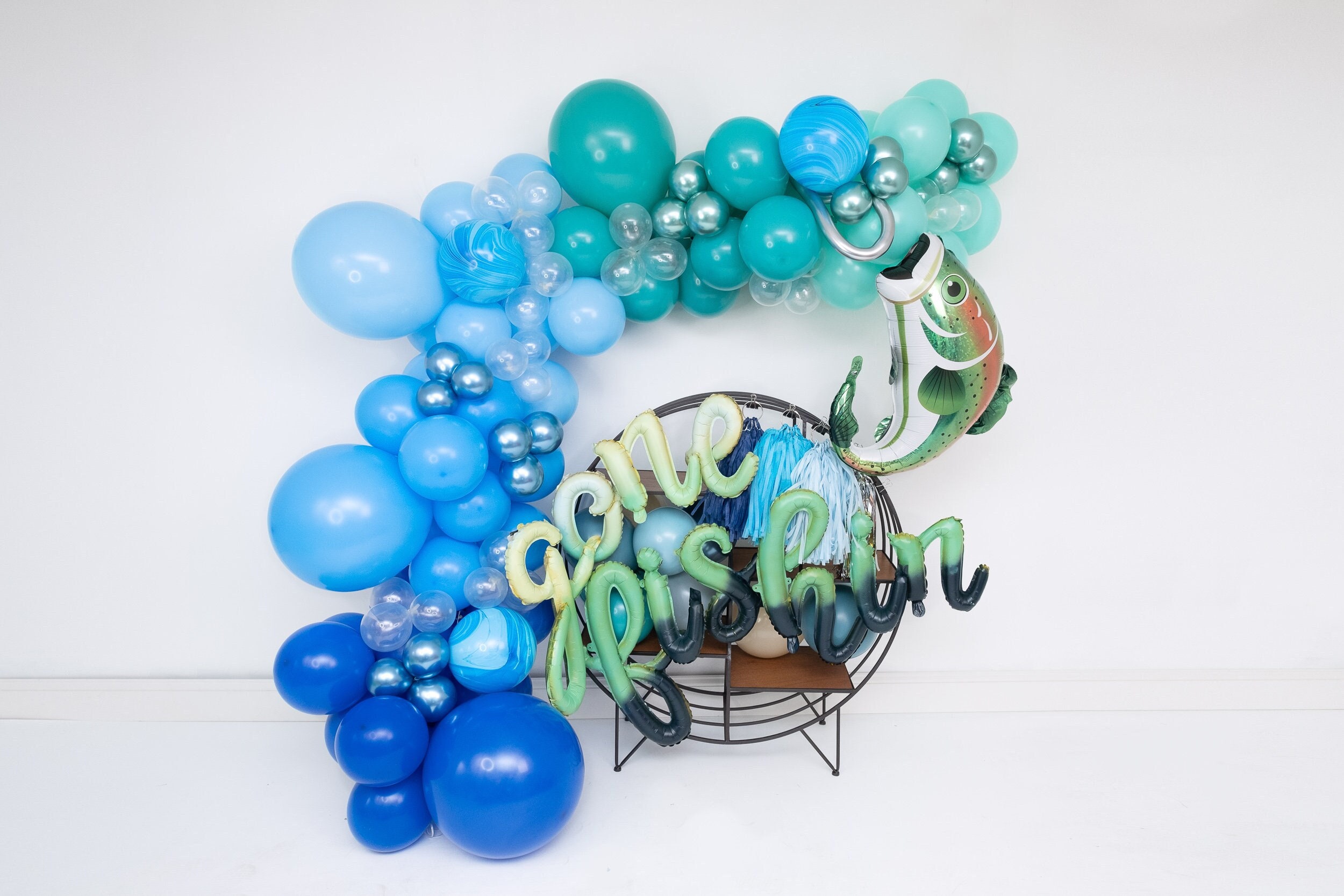 Fishing Baby Shower Decorations for Boy, Gone Fishing Baby Shower  Decorations, Blue Green Brown Balloon Arch with a Little Fisherman Is On  The Way