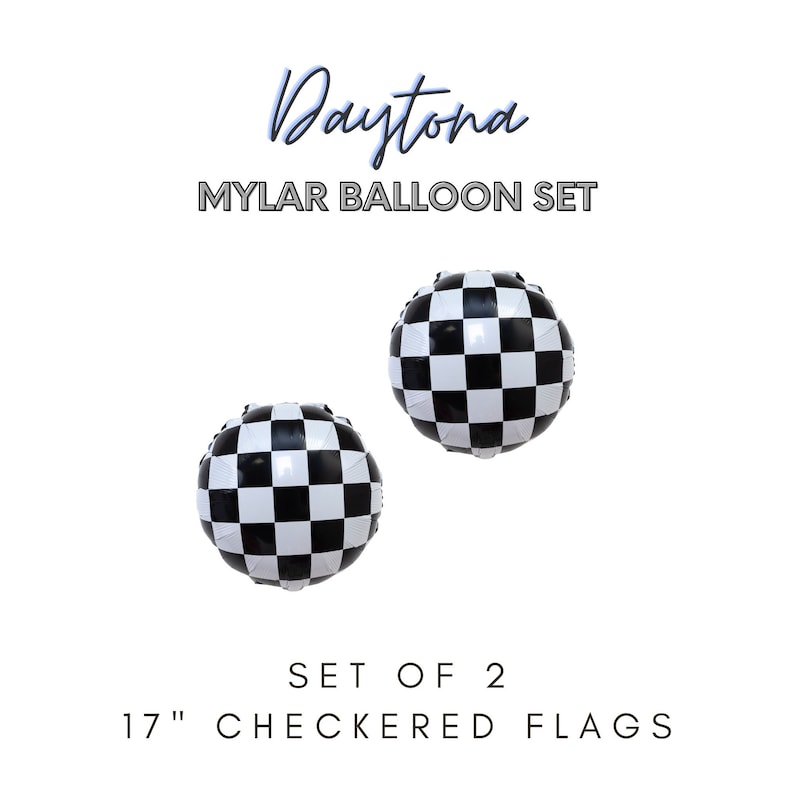 Pu&ograve; includere: Set di due palloncini in Mylar a scacchi neri e bianchi da 43 cm.  Set di palloncini in Mylar Daytona.