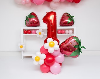 DIY Strawberry Balloon Tower Number Kit - Pick Your Colors, Berry Party, Daisies, Birthday Number Tower