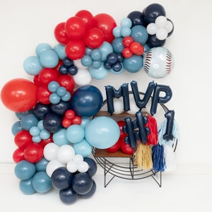 MVP Baseball Balloon Garland Arch Kit • Rookie of the Year • Baseball Birthday • Red White & Blue • Batter Up • MLB Party Decor