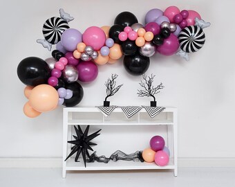 Spooky Skeletons Halloween Balloon Garland Arch Kit, Double Stuffed Latex Balloons, Monster Skeleton Theme Party Decor
