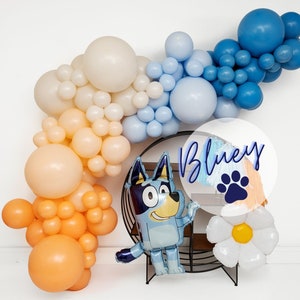 Bluey Balloon by Anagram • Garland Arch Kit •  1st Birthday • Puppy Party  • Foil Balloons • Pastel Blue Peach • Vintage Matte Colors