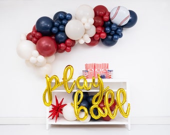 Americana Baseball Balloon Garland Kit   • Play Ball Party • Homerun MVP Birthday  • Red, Off White, Navy Blue, Vintage MLB Party