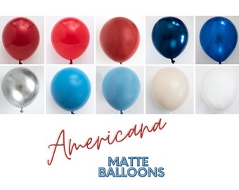 Double Stuffed Matte Balloons • Premium Party Decor • Vintage Americana • Red, White, Blue • Baseball, Captain America, Fourth of July