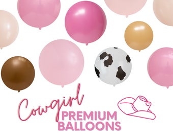 Cowgirl Balloons - TUFTEX QUALATEX Premium Eco Latex Balloons - Animal, Baby Pink, Cow Print Party Decor, 5", 11",17",24"