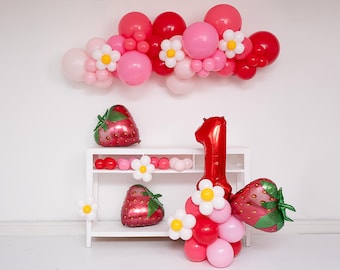 Berry Birthday Balloon Garland Kit, Tuftex Balloons , 1rst Birthday, Strawberry Flower Balloons