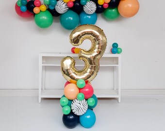DIY Balloon Tower Number Kit - Pick Your Colors, Jungle Theme, Wild Thing Birthday, Zebra Zoo Party, Birthday Party, Birthday Number Tower