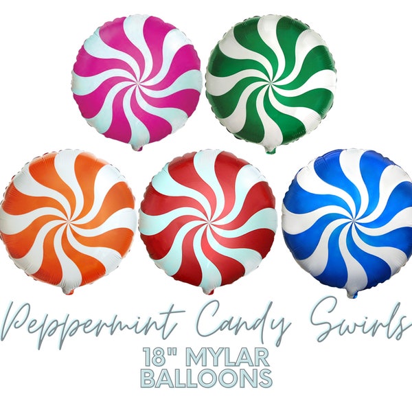Premium 18" Peppermint Candy Swirls Mylar Foil Balloon - Air OR Helium Fill - Candy Land, Pink, Green, Turquoise, Orange, Red