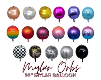 20" Mylar Orbs • Foil Mylar Sphere • 3d Circle Orb Balloon • AIR FILL Party Balloons • Disco Ball, Iridescent, Ombre, Galaxy, Swirl
