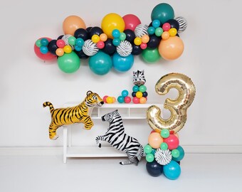 Custom Party Animal Balloon Garland Kit - Premium Birthday Party Decor - Jungle Theme, Zebras, 3 Wild, Pick Your Colors
