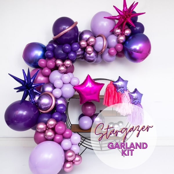 DIY Stargazer Custom Glam Balloon Garland Arch Kit • Outer Space Theme Party • Galaxy Night Sky Garland, Purple, Pink • Birthday Party Decor