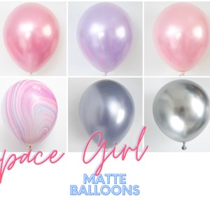 Space Girl DOUBLE STUFF Diamond Colors 11" Latex Balloon Bouquet  Birthday Party Decor,Girls, Space, Iridescent, Chrome, Pearl, Pink, Silver