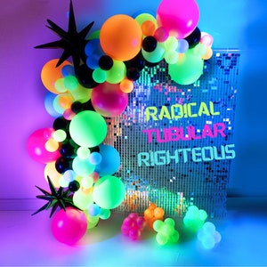 NEON Balloon Garland Kit   • Throw Back Party  • Glow in The Dark Balloons  • Disco Roller Skate Party • Black Light Balloons