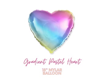 18" Gradient Pastel Heart Mylar Balloon - Foil Helium OR AIR-Fill Balloons - Birthday, Party Decor, Mermaid, Hearts, Rainbow, Pastel, Cute