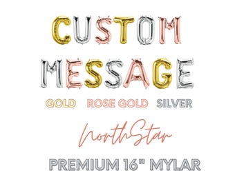 Mylar Balloon Message - 16" Air Fill Northstar Block Letters & Numbers -  Rose Gold - Choose your Custom Banner - Baby Showers, Birthday