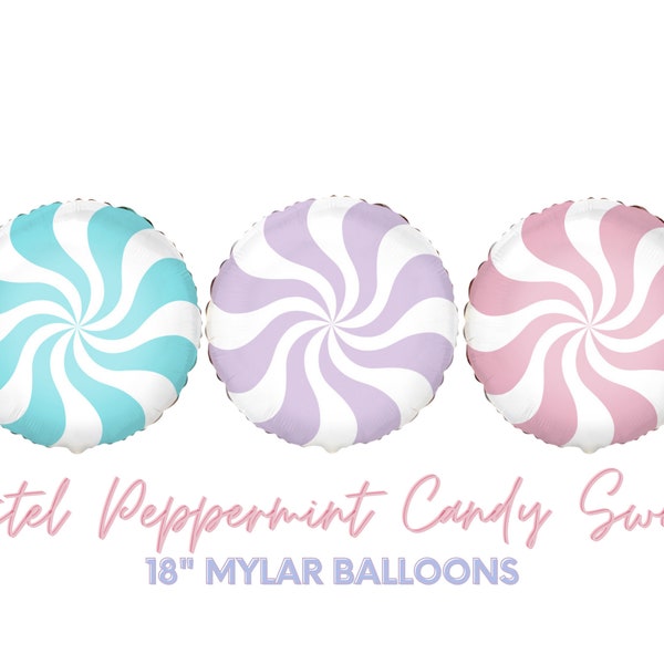 Premium 18" Peppermint Candy Swirl Pastel Mylar Foil Balloon - Air OR Helium Fill - Candy Land, Pink, Pastels, Macaron Rainbow, Sweets