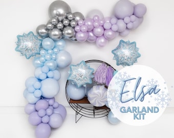 Elsa DOUBLE STUFF Balloon Garland Kit | Chalk Matte Balloons | Winter, Snow Baby, Lavender, Pastel Baby Blue, Dusty Blue, Silver, Ice Queen