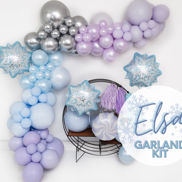 Elsa DOUBLE STUFF Balloon Garland Kit | Chalk Matte Balloons | Winter, Snow Baby, Lavender, Pastel Baby Blue, Dusty Blue, Silver, Ice Queen