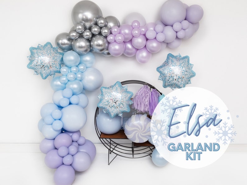 Elsa DOUBLE STUFF Balloon Garland Kit Chalk Matte Balloons Winter, Snow Baby, Lavender, Pastel Baby Blue, Dusty Blue, Silver, Ice Queen image 1