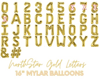 Mylar Balloon Message - 16" Air Fill Northstar Block Letters & Numbers -  Gold - Choose your Custom Banner - Baby Showers, Birthday
