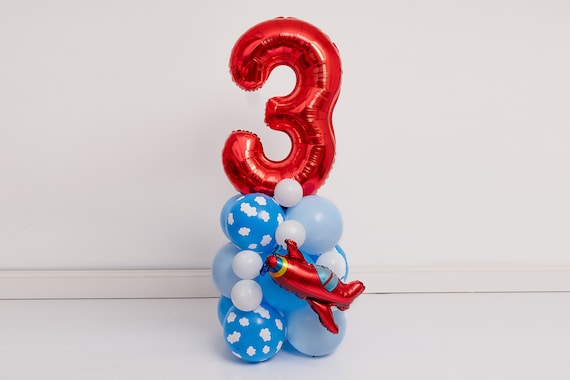 DIY Time Flies Balloon Tower Number Kit - Vintage Airplane Birthday Party, Number Tower, Mylar Number Decor