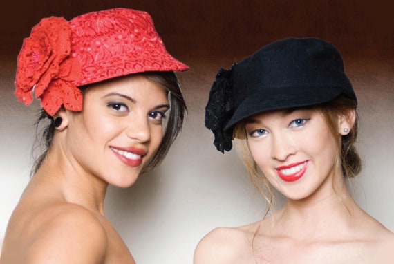 Red Floral Eyelet Cap Women main image 2