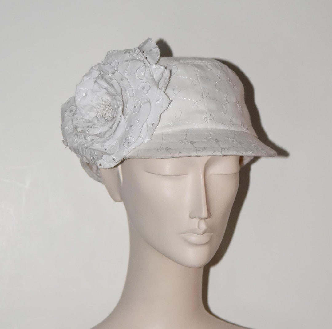 White Floral Eyelet Cap WATERCOLOR FLORAL REVERSIBLE EYELET SUN HAT – Toby & Company main image 4