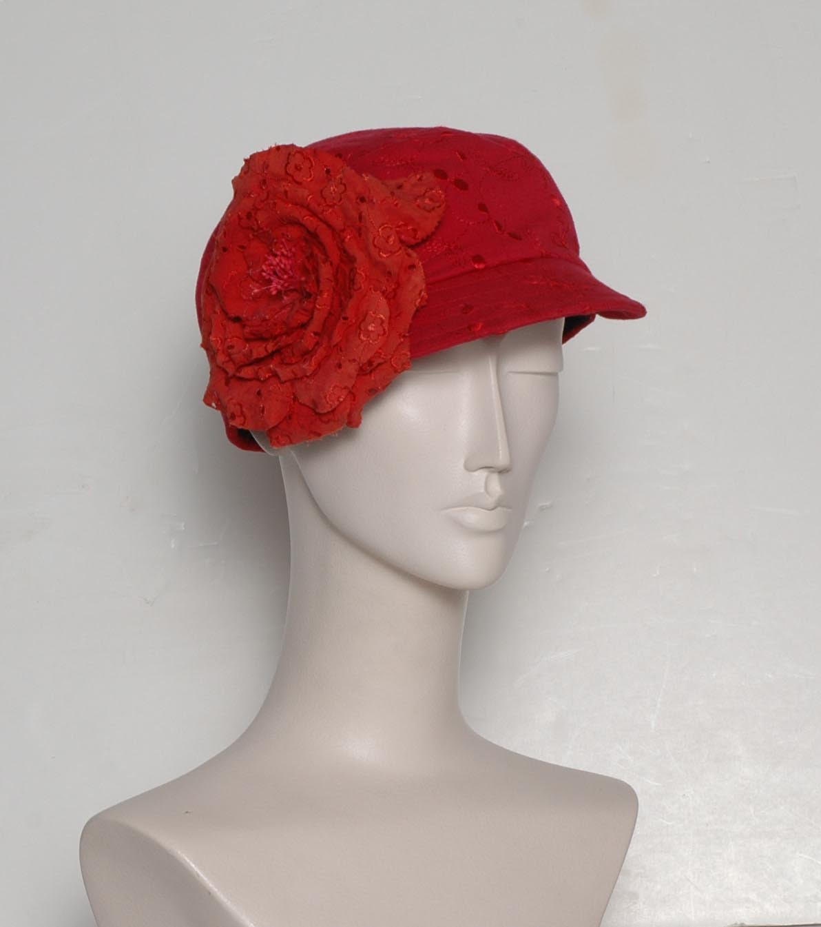 Red Floral Eyelet Cap Red Lace Floral Scalloped Eyelet Dress - | Mercari main image 4