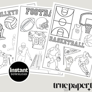 Sports Coloring Pages, Basketball, Tennis, Hockey, Baseball, Volleyball, Football, Soccer, Sports coloring for kids, Sports printables,