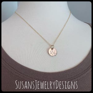 Custom engraved necklace, yellow gold filled jewelry, monogrammed initial pendant, gift for her, round tiny pendant, bridesmaid gift wedding