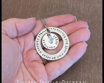 Proverbs necklace, personalized Christian jewelry, her children arise up and call her blessed, mom, daughter, blessed Bible, church, Jesus