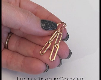 Handmade paperclip earrings, rose gold fill jewelry, gift for her, paper clip, rectangle, dangle earring, dainty earrings, lightweight