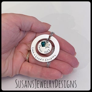 Love lead inspire necklace, troop necklace, bridging necklace, scout jewelry, troop leader gift, gift for scout, personalized jewelry, pack