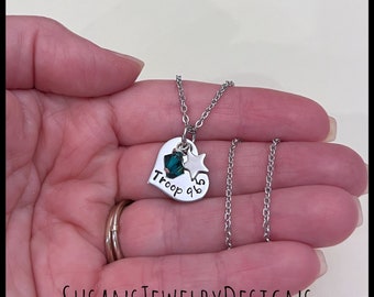 Troop necklace, bridging, scout jewelry, troop, leader gift, scout, personalized, custom wording, den, pack, gift for pack leader, boy girl