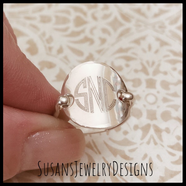 Monogram saddle ring, sterling silver jewelry, hammered edge ring, custom ring size, initial jewelry, personalized initials, gift for her
