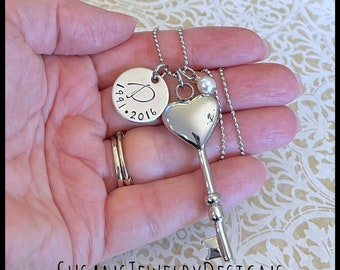 Custom heart key urn necklace, stainless urn, memorial necklace, cremation jewelry, personalized keepsake, ash holder, sympathy gift, loss